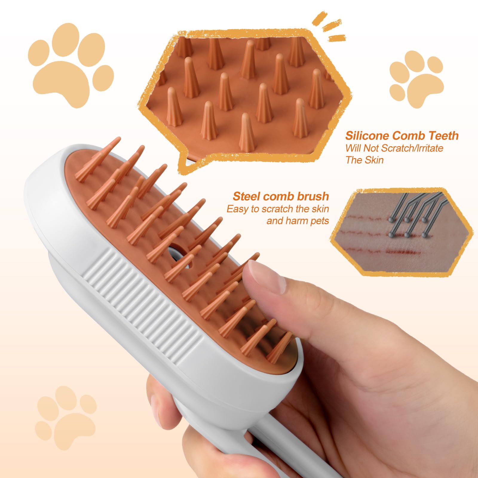 VVVVVW Steam Brush quiet motor delivers near-silent grooming.