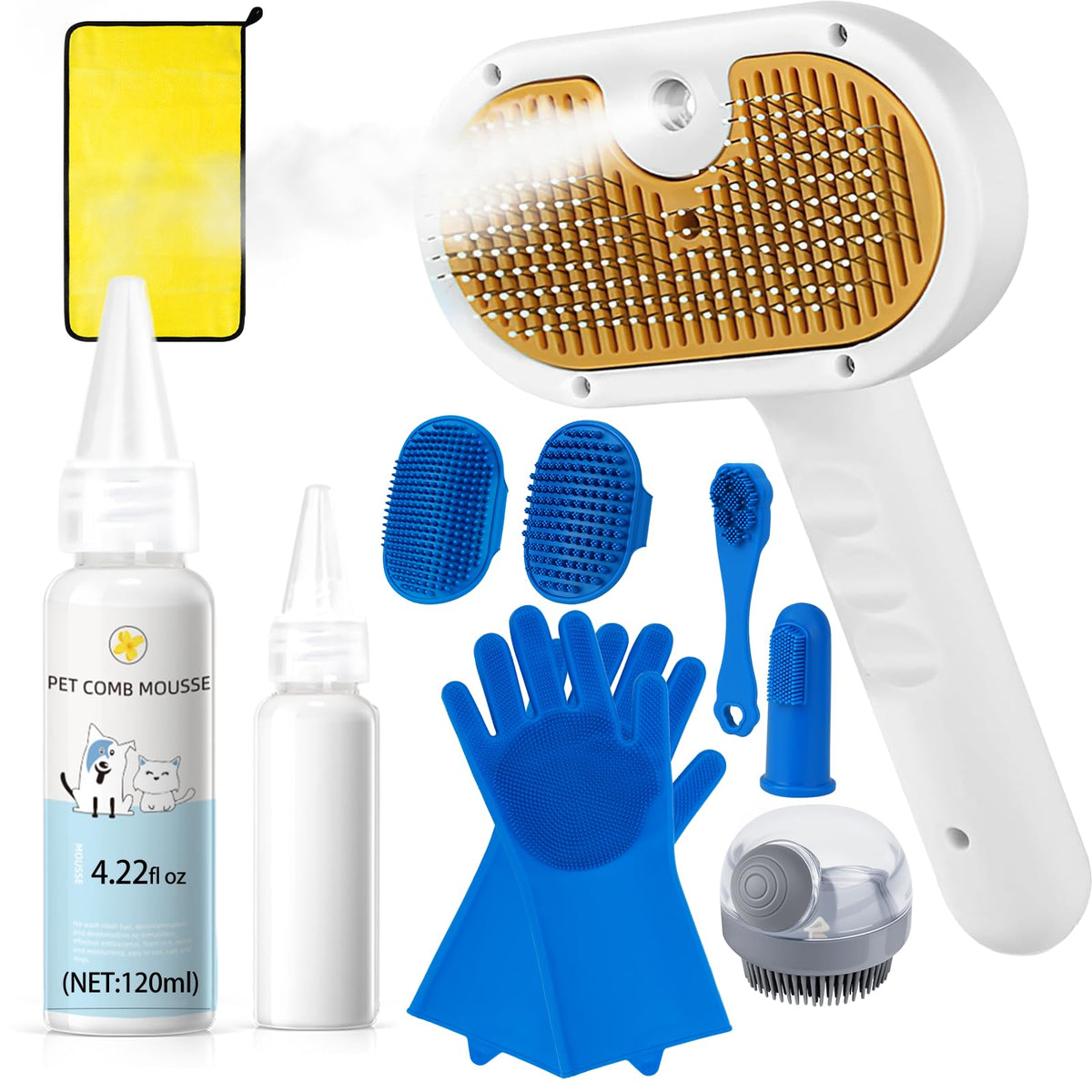 vvvvvvw pet steam brush front view, compact design for quick grooming sessions