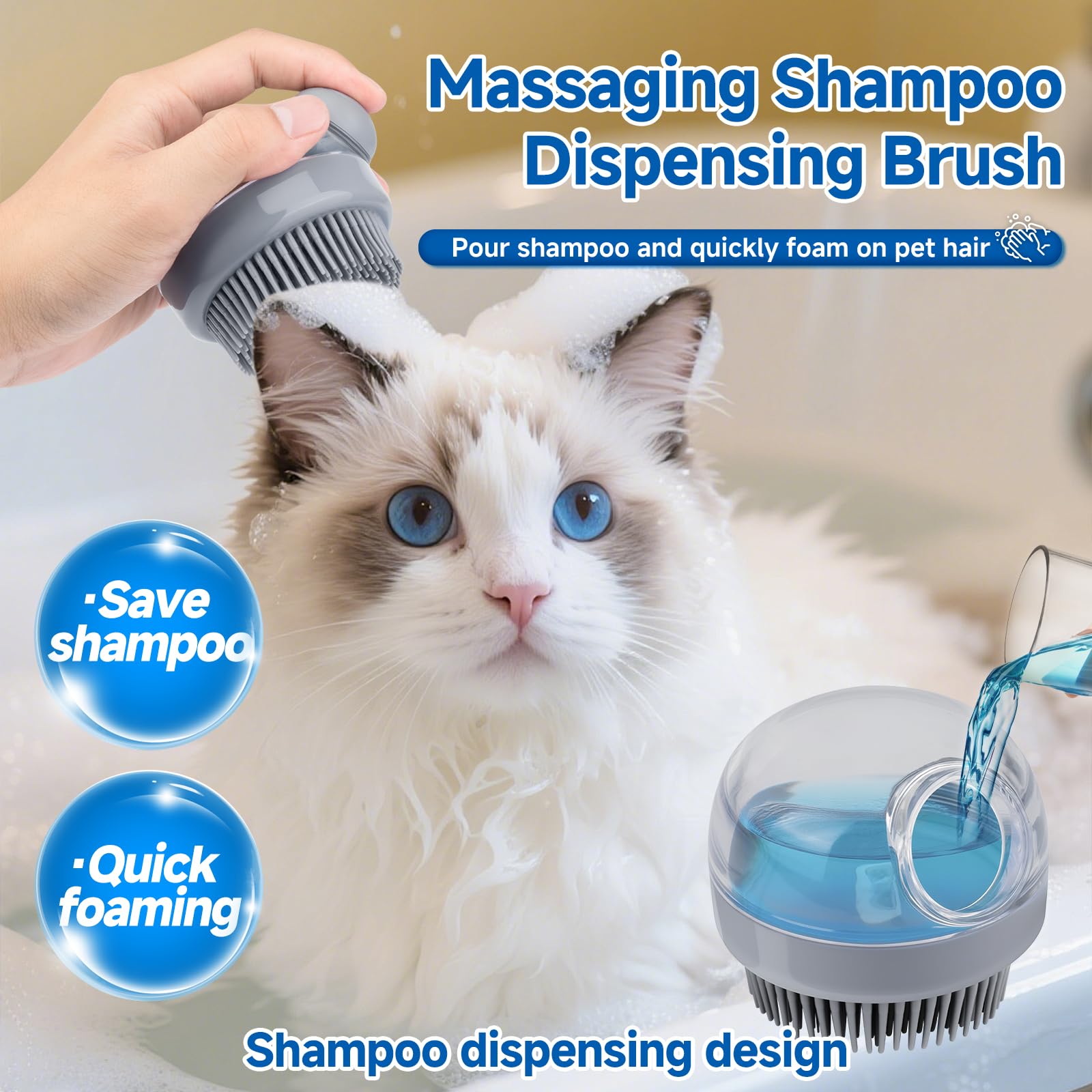 vvvvvvw pet steam brush in-use on dog coat, gentle grooming