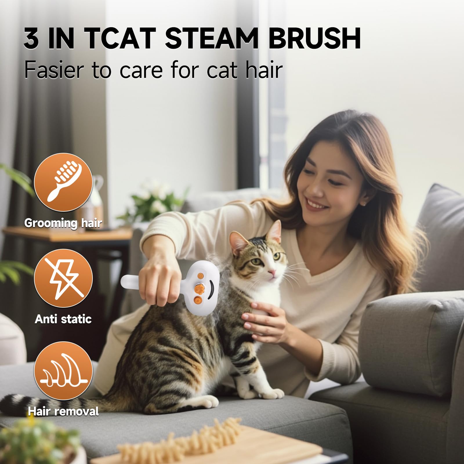 VVWVVW Pet Steam Brush suitable for dogs and cats with all coat lengths