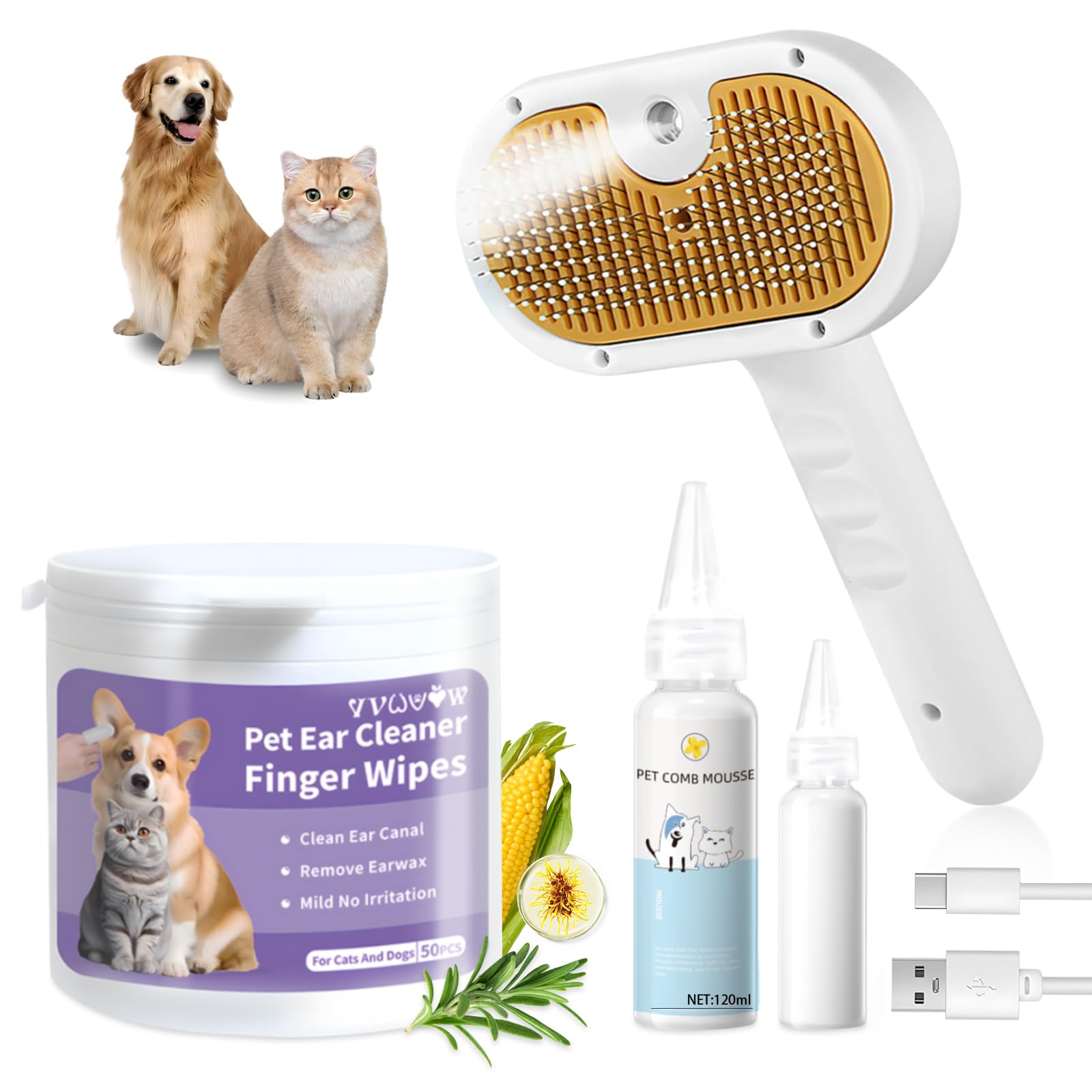 vvwvvw cat steam brush front view with mist spray for gentle pet grooming