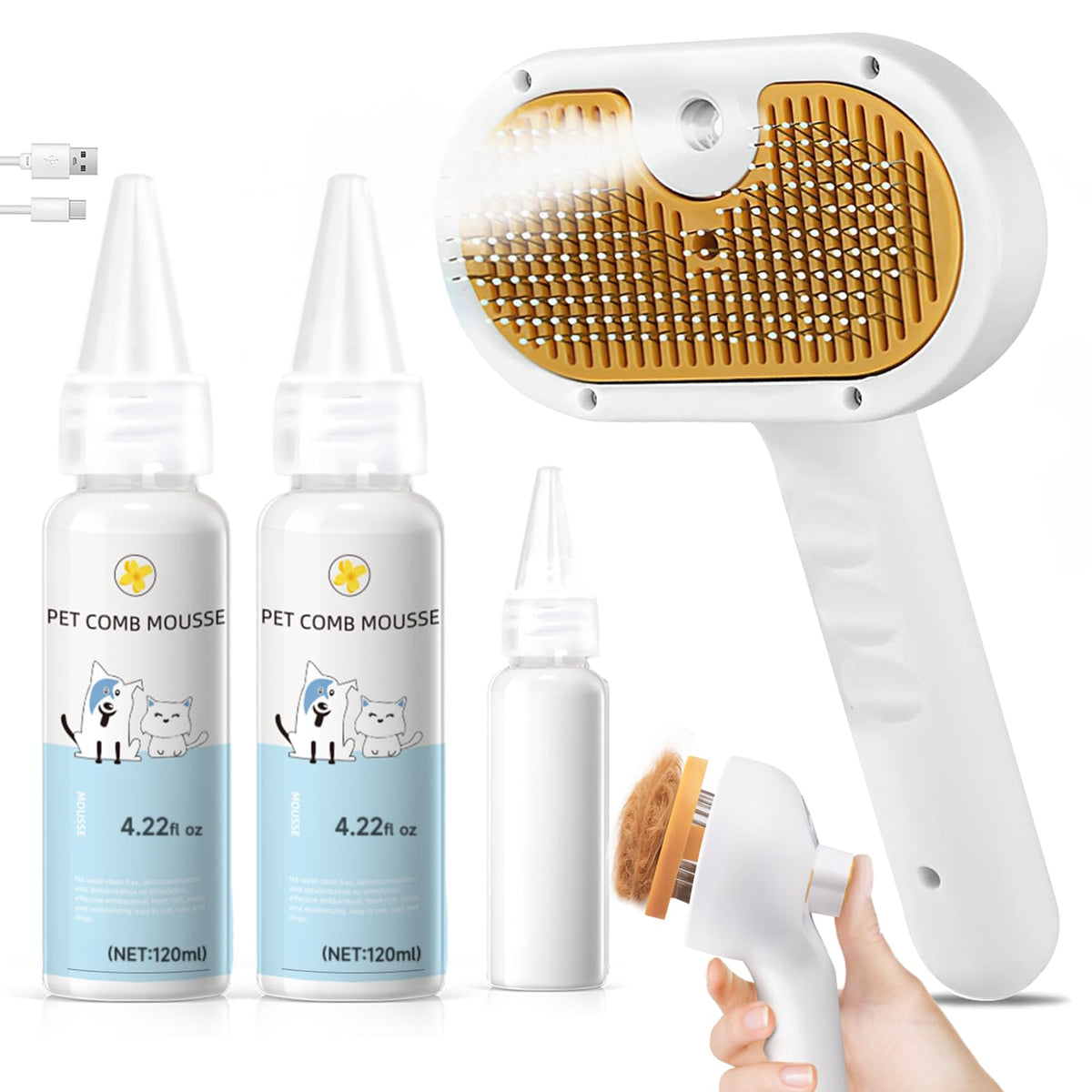 vvwvvw cat steam brush handle design for portable grooming