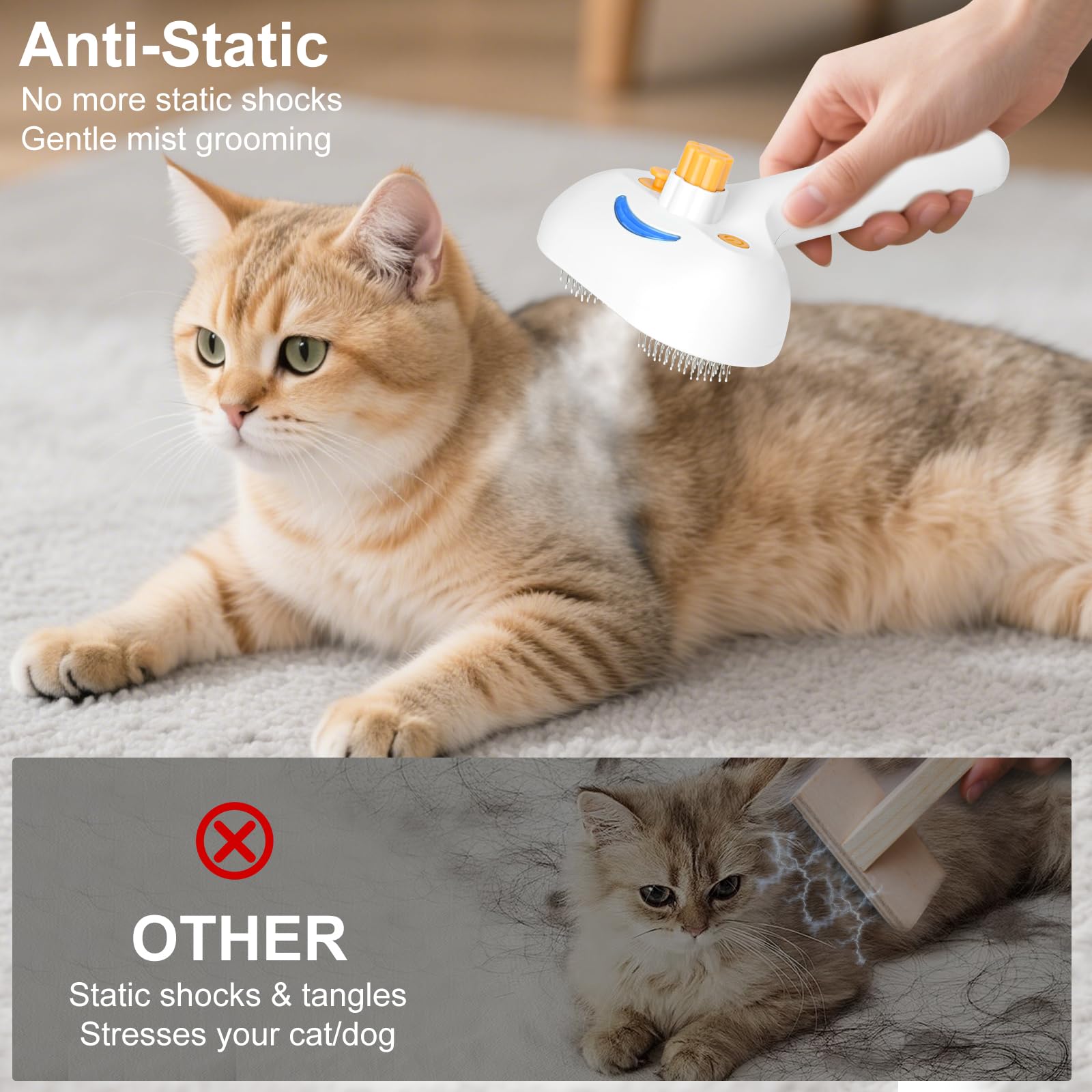 VVWVVW easy-clean mechanism releases hair from bristles after grooming sessions.