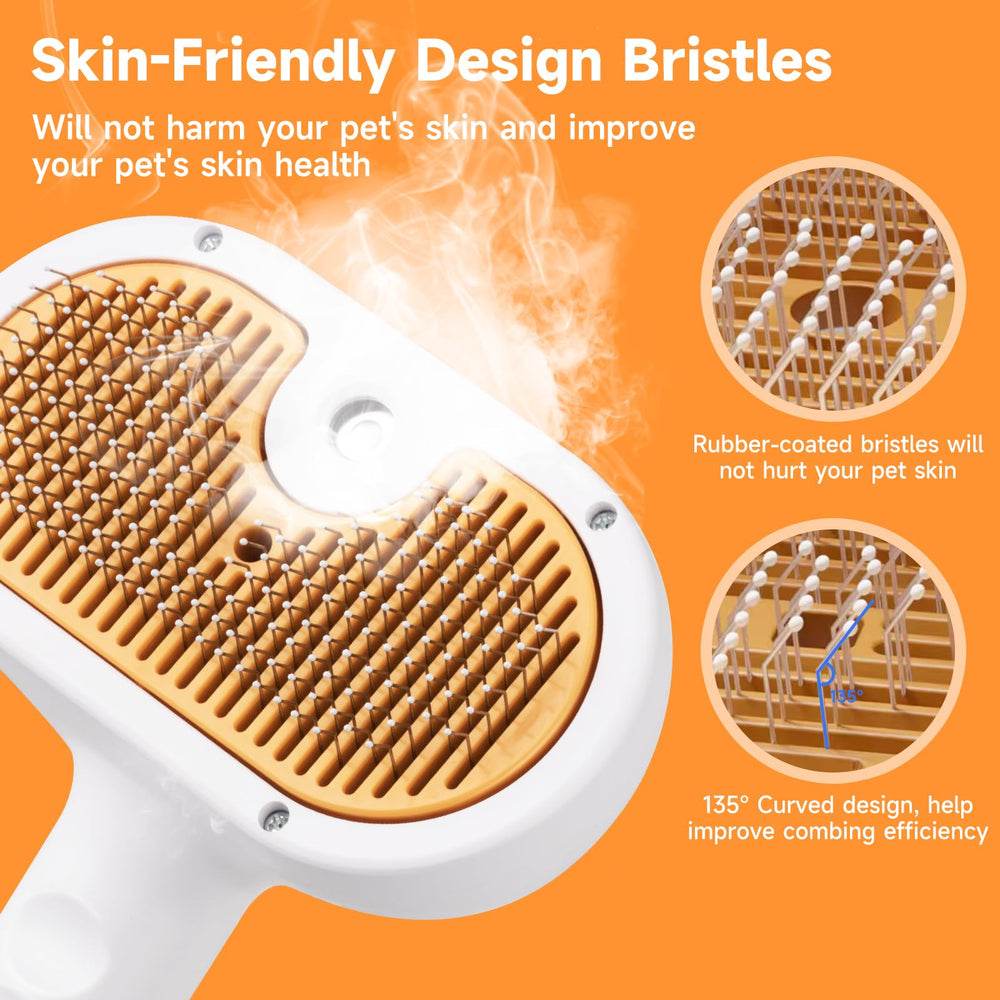 VVWVVW Pet Steam Brush bristles-closeup shows stainless steel bristles protected for skin safety