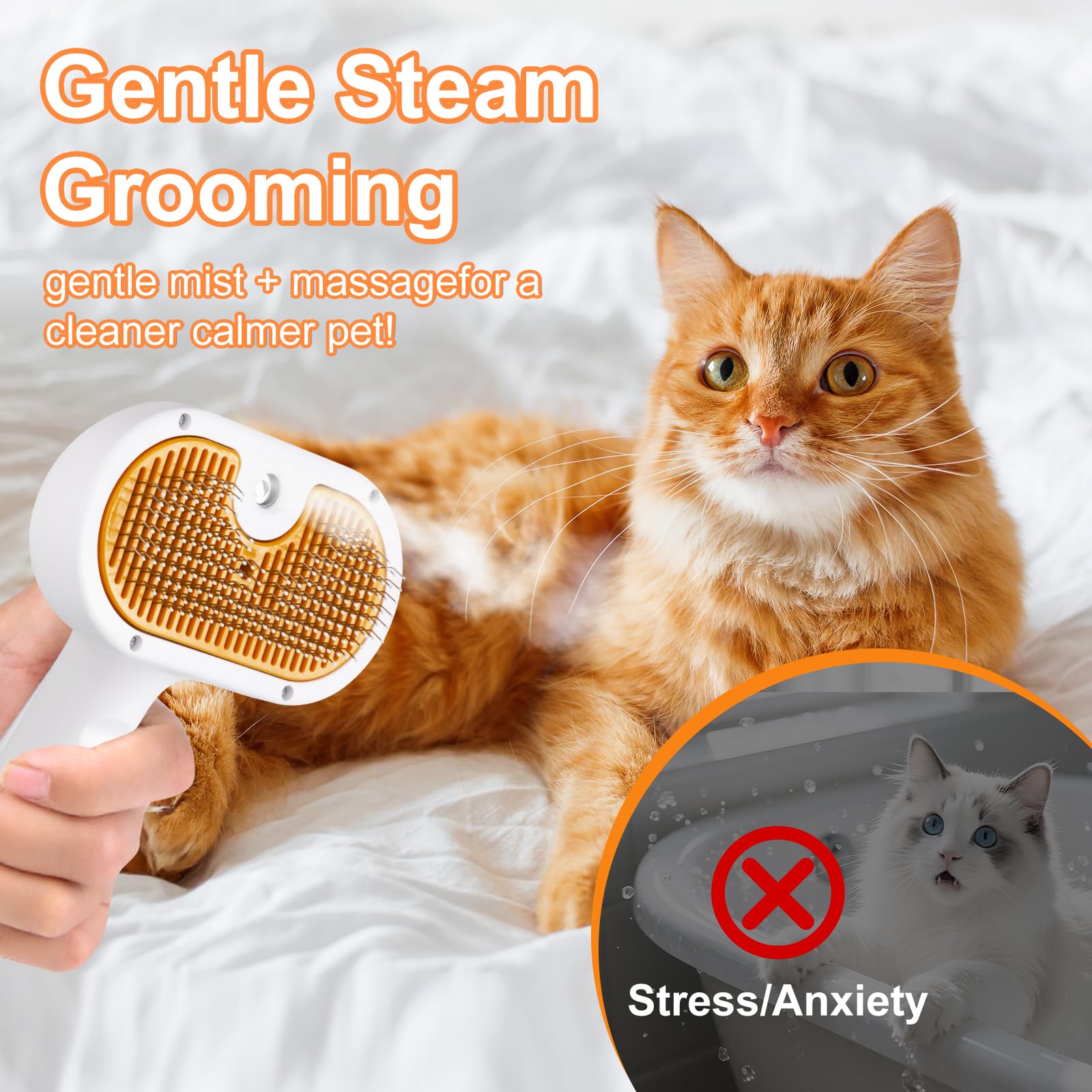 VVWVVW Pet Steam Brush cat use shows calm brushing for anxious felines