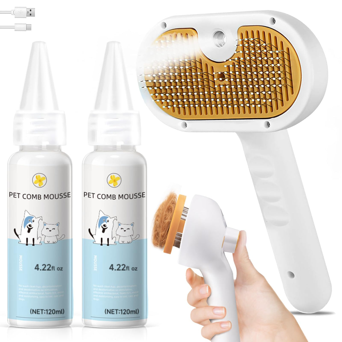 VVWVVW Pet Steam Brush close-up with steam for easier fur prep