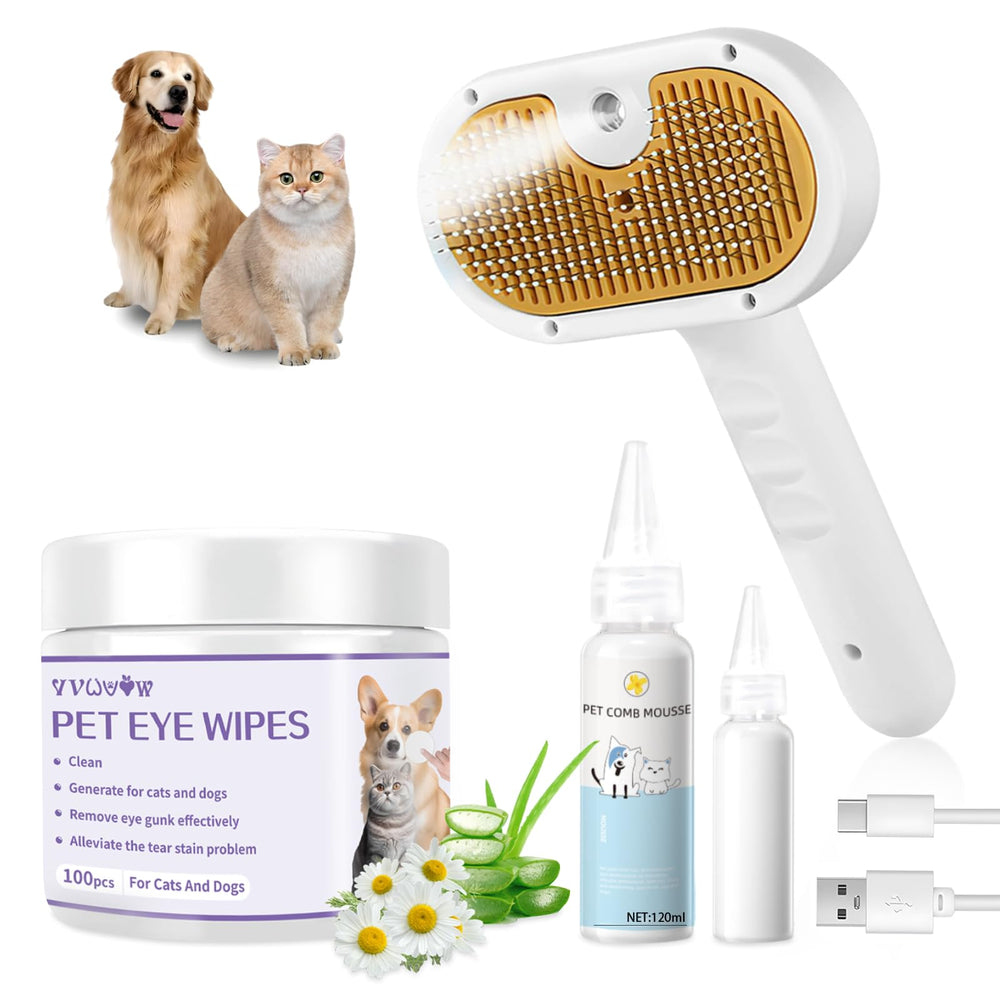 VVWVVW pet steam brush ready for dog grooming and shedding control.
