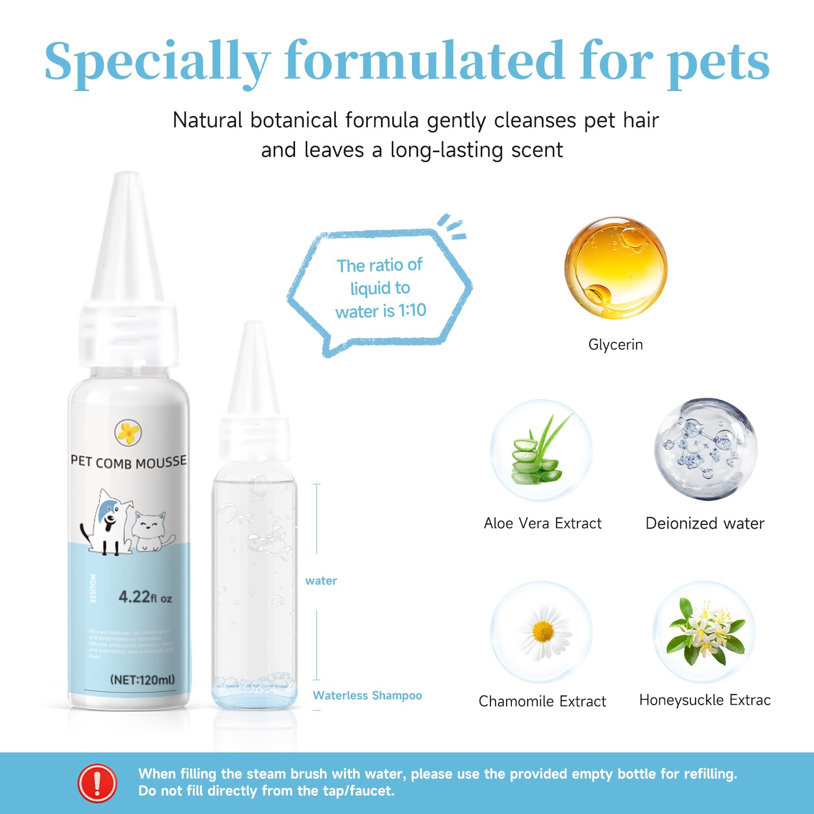 VVWVVW spray-feature closeup highlights cool mist spray for gentle grooming.