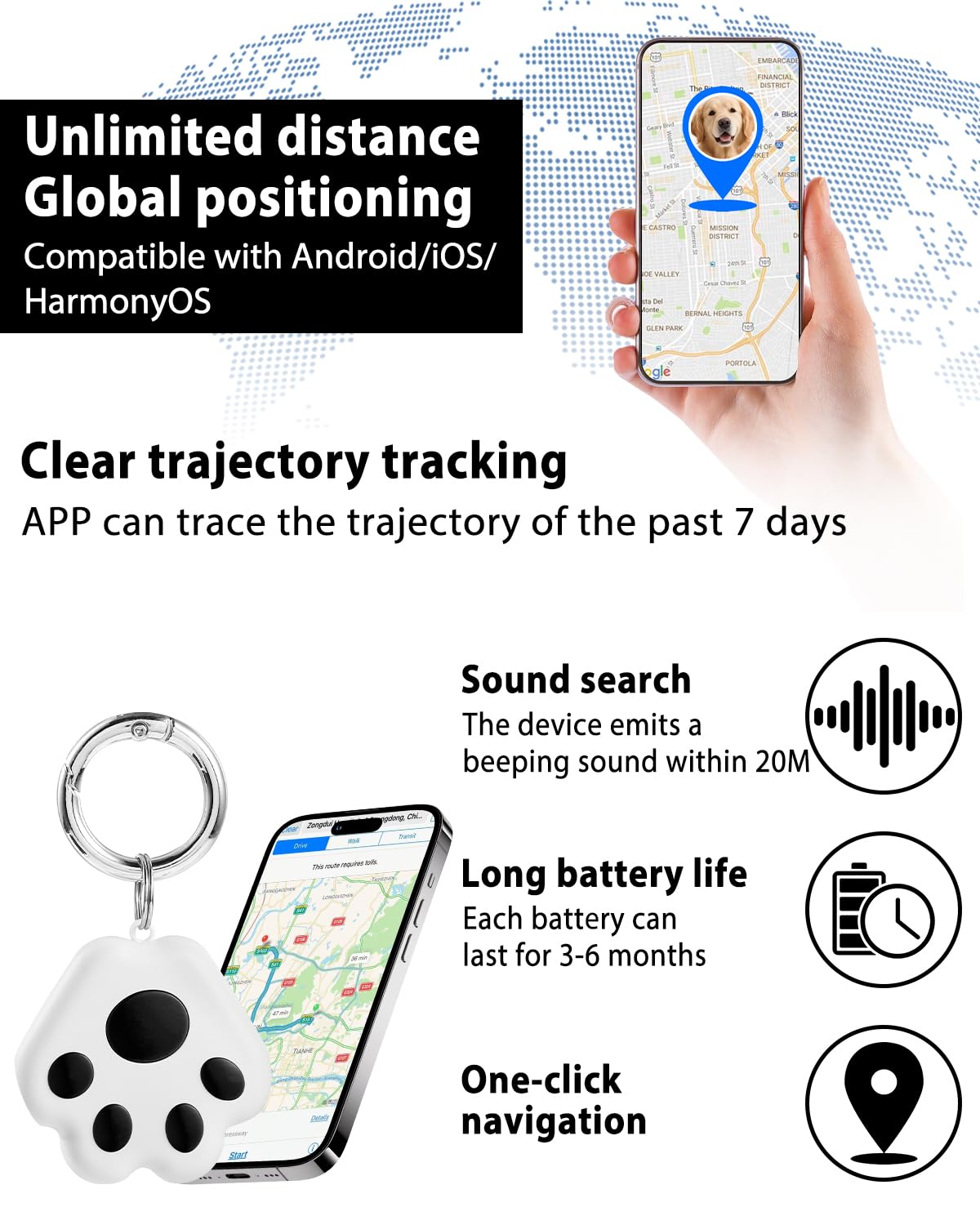 VVyL Pet GPS Tracker real-time map view shows pet location at a glance.