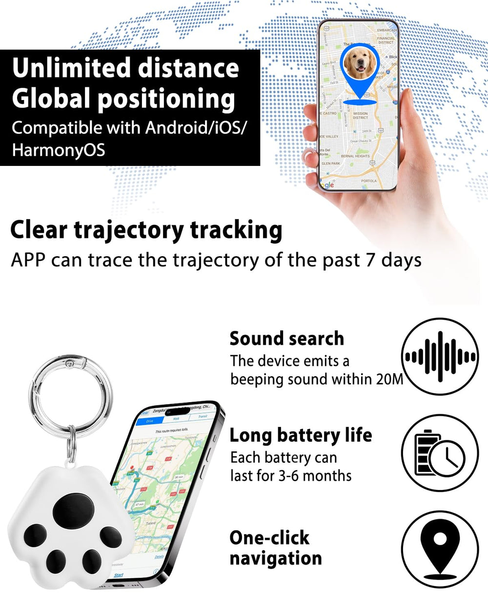 VVyL Pet GPS Tracker real-time map view shows pet location at a glance.