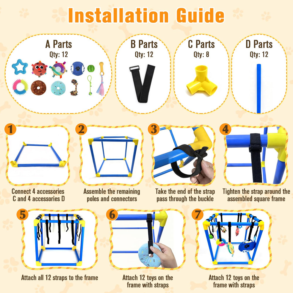 VYNALTIX Puppy Play Gym toy set shows diverse textures and sounds for enrichment