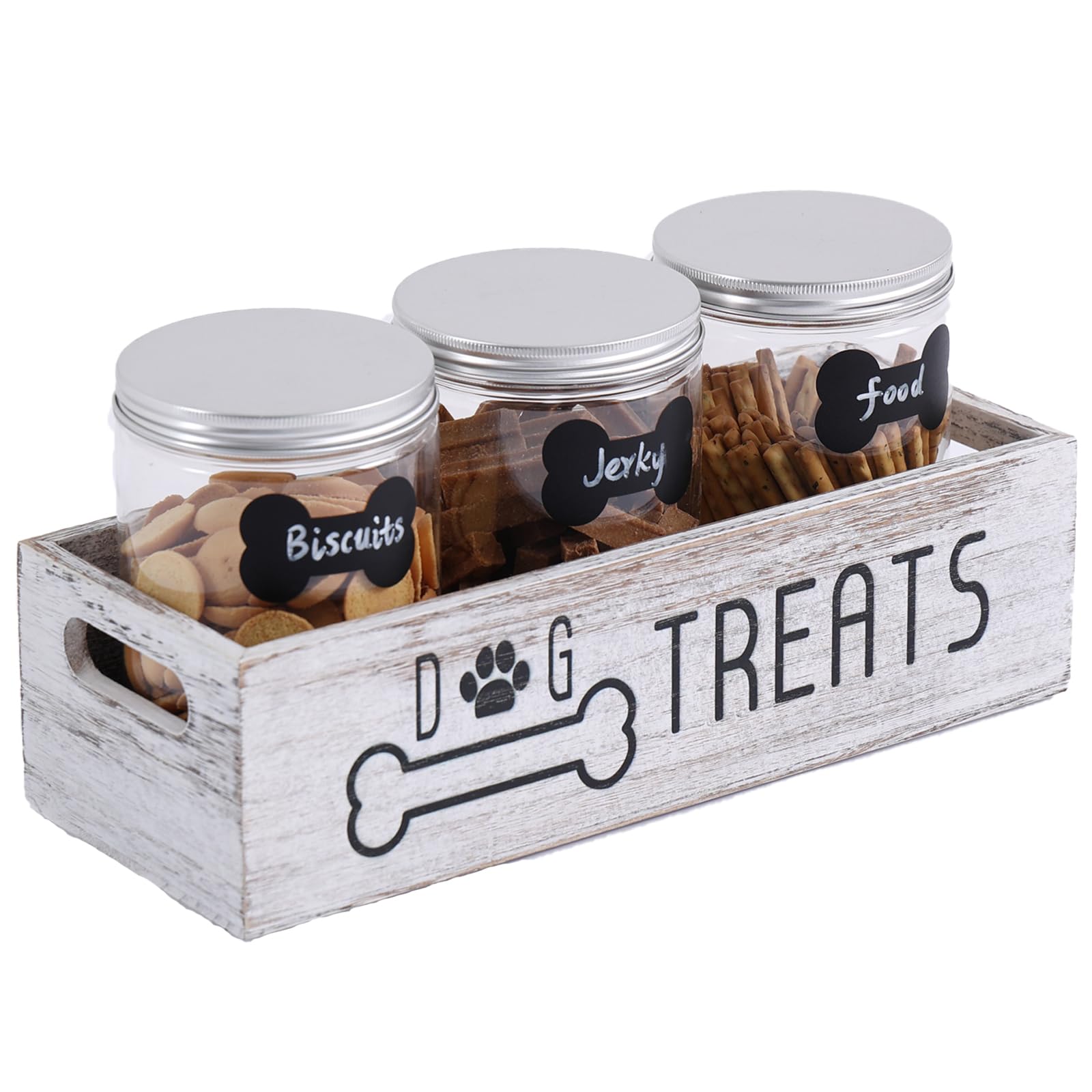 VZODESR dog treat container with wooden box and jars for organized snacks