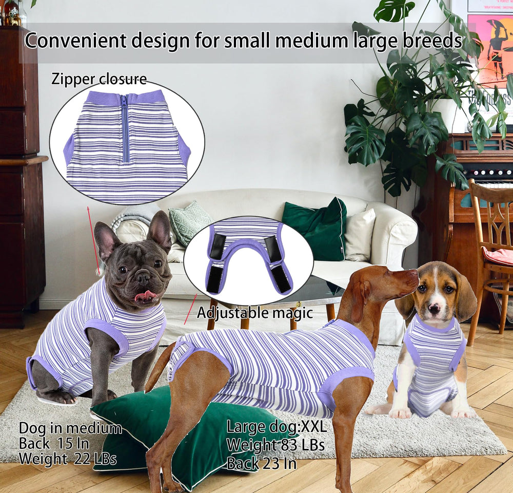 Wabdhaly breathable soft-fabric surgery suit keeps the dog's skin cool during recovery.