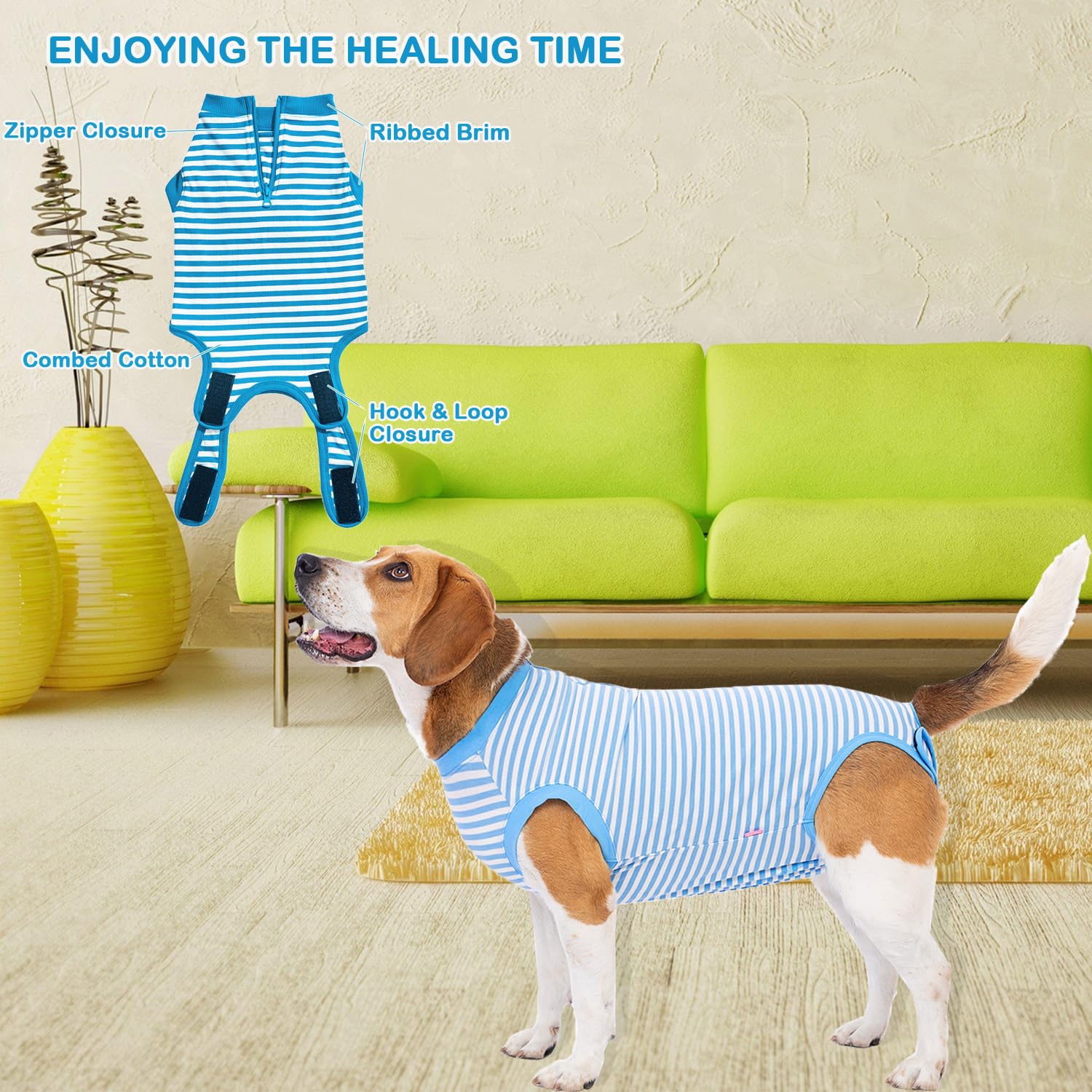 Wabdhaly cone alternative dog suit showing anti-licking design during recovery.