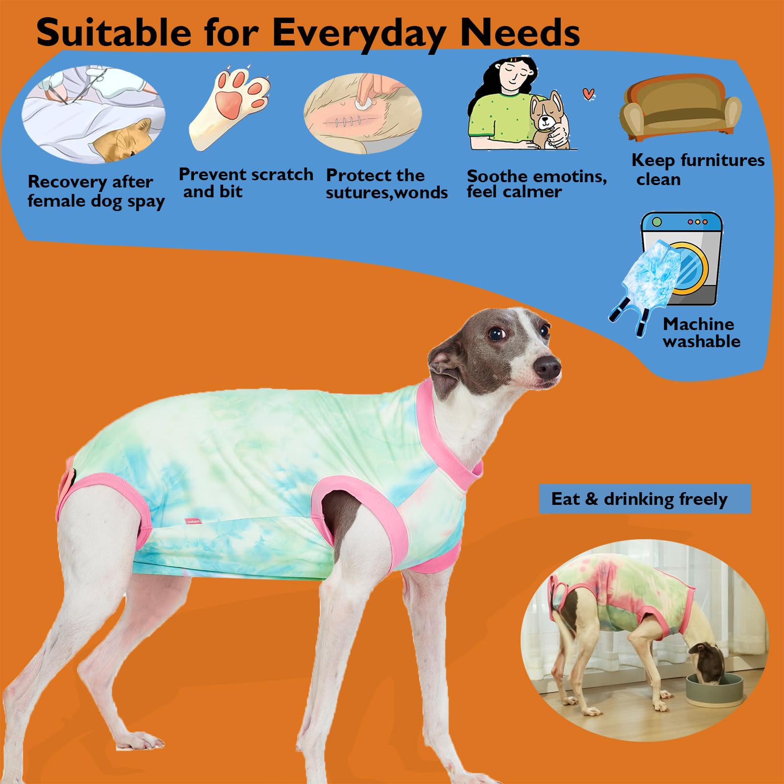 Wabdhaly recovery suit breathable fabric keeps your dog comfortable and breezy during healing.