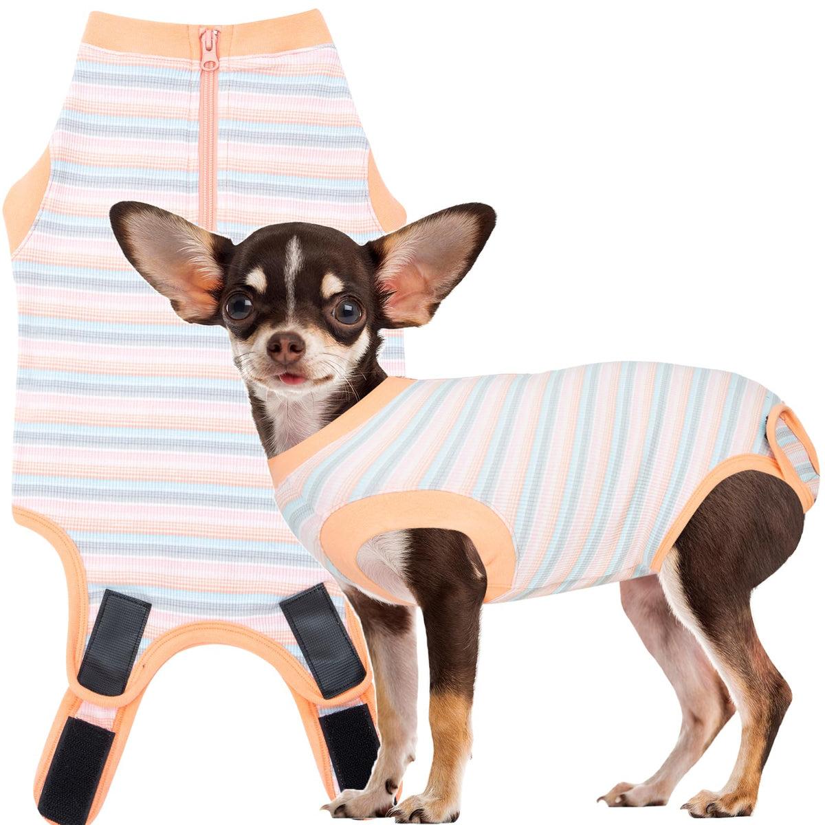 Wabdhaly recovery suit for dog cone alternative close-up on a calm post-op fit