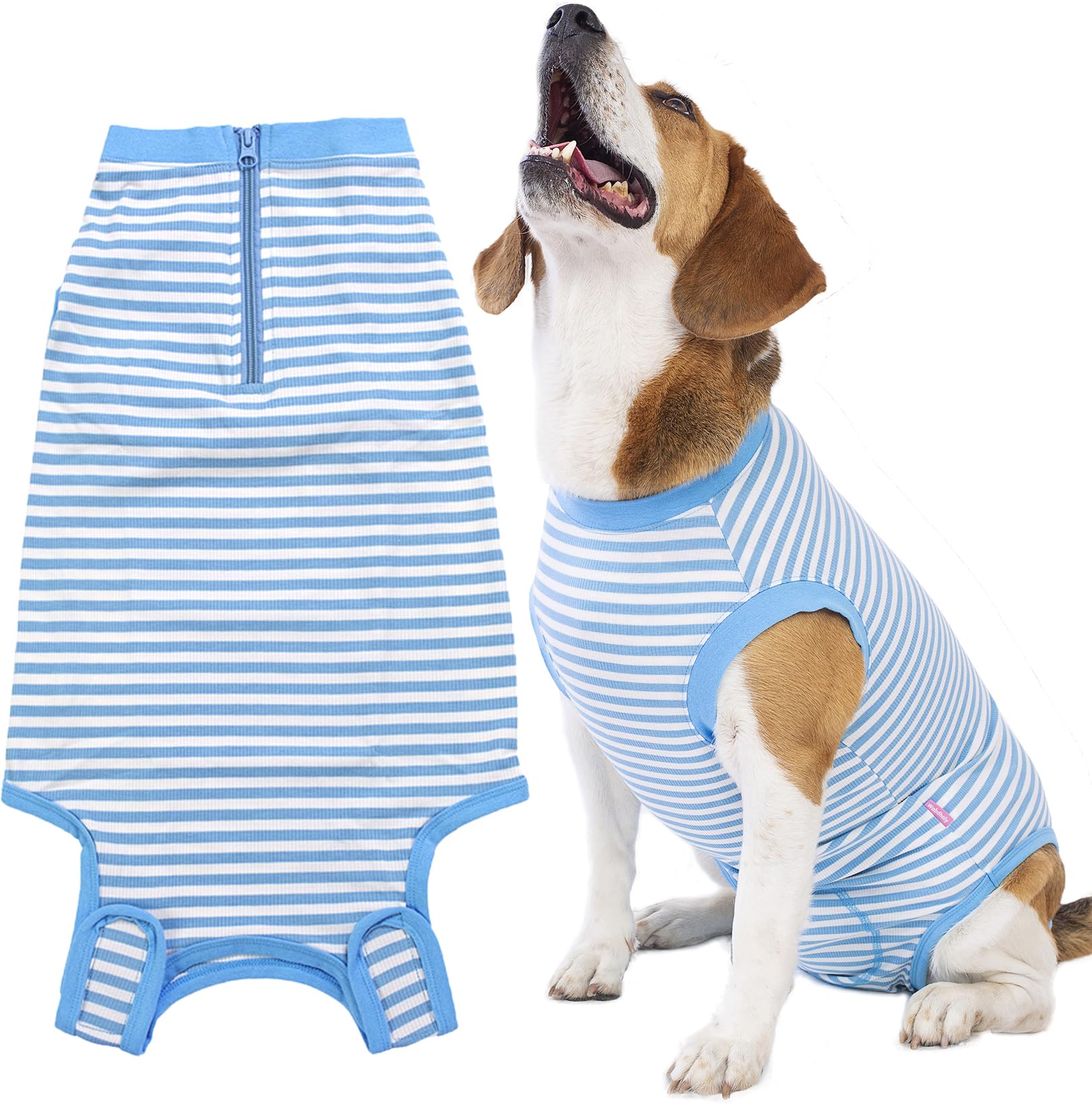 Wabdhaly recovery suit for dogs on a bed offers post-surgery comfort