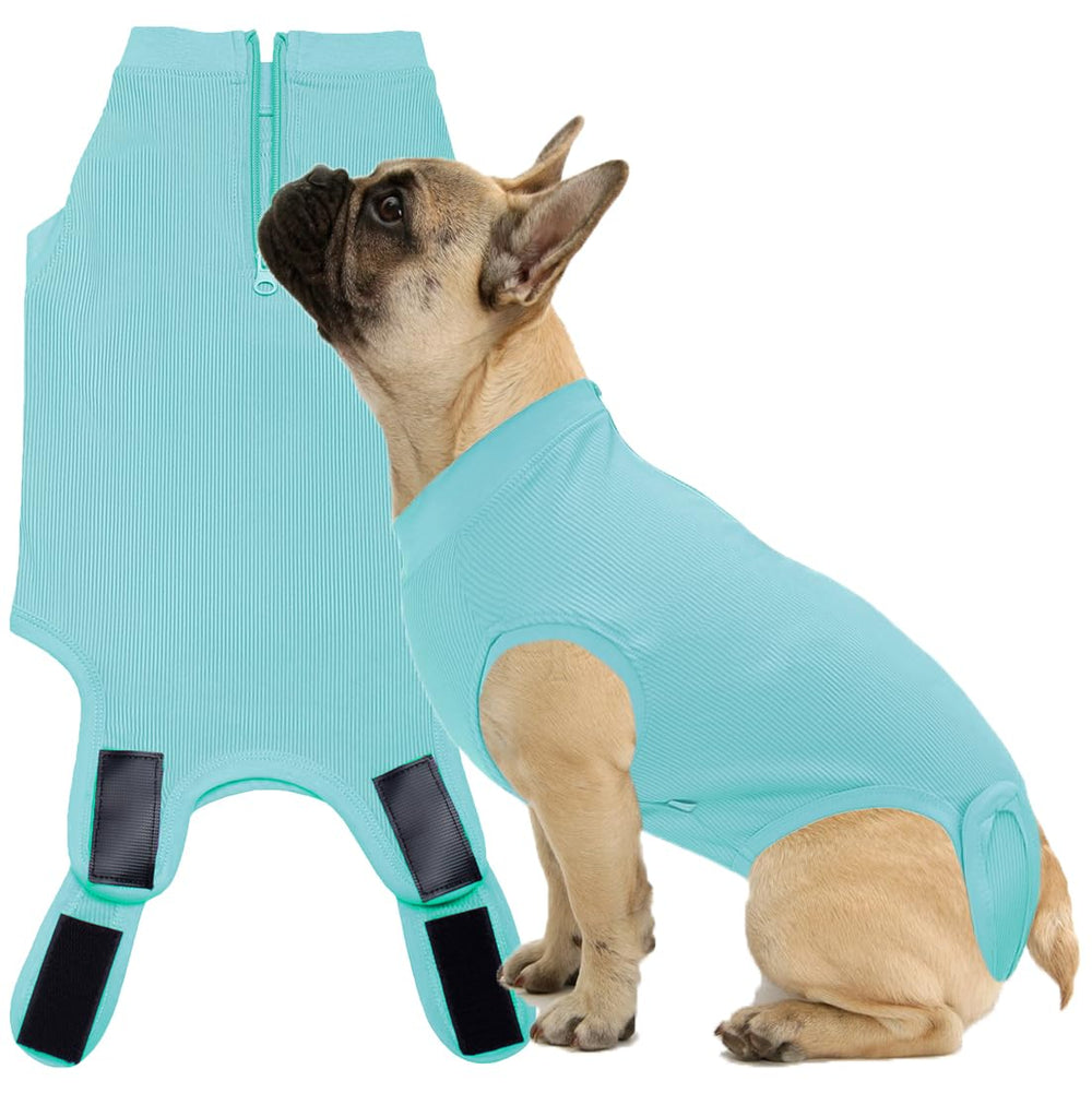 Wabdhaly recovery suit dog zipper closeup shows easy-on design for post-surgery wear