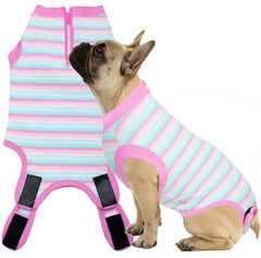 Wabdhaly recovery suit dogs zipper closeup highlights easy on-off for post-surgery care