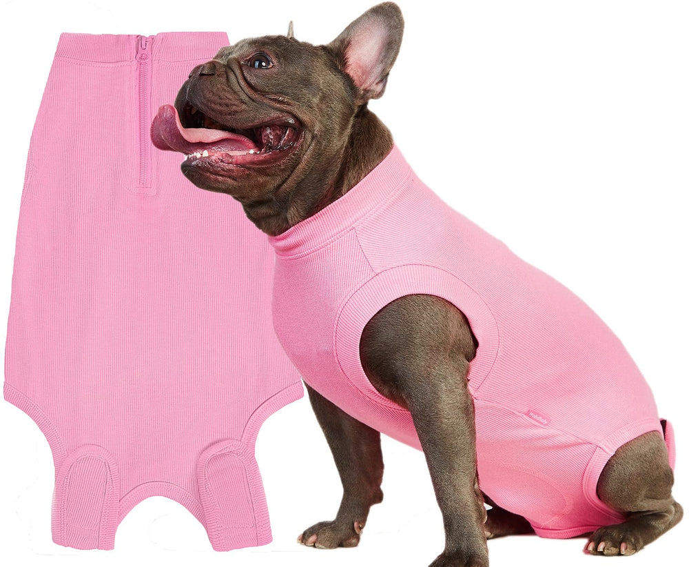 Wabdhaly recovery suit for dogs with easy-on zipper for post-surgery dressing.