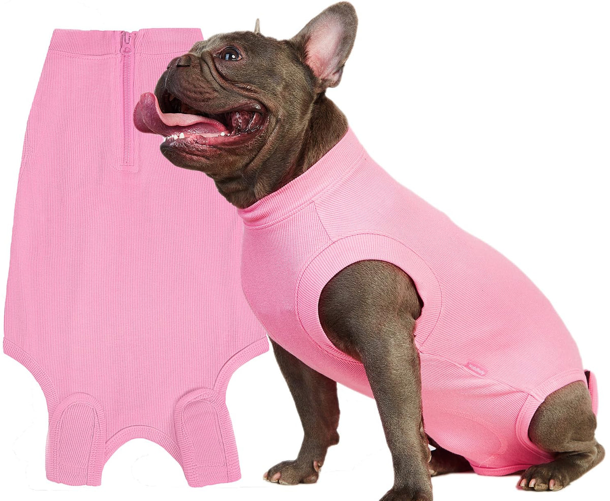 Wabdhaly recovery suit for dogs with easy-on zipper for post-surgery dressing.