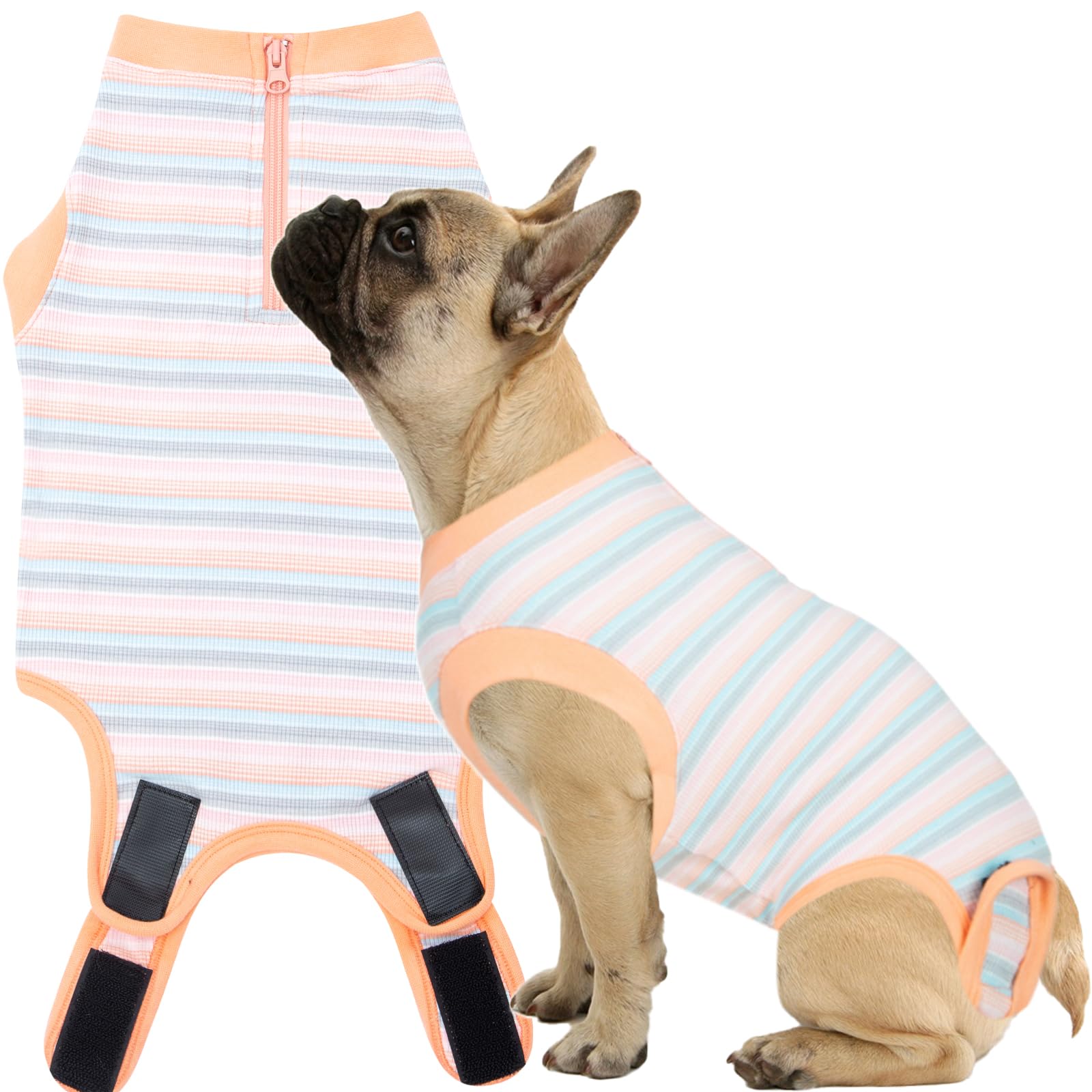 Wabdhaly Recovery Suit for Dogs shows zipper closure for easy on/off and comfortable wear.