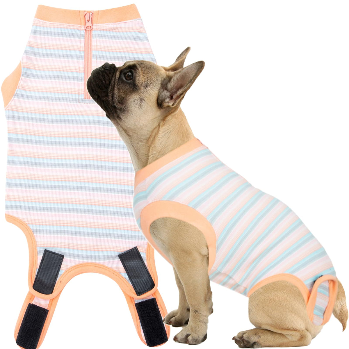 Wabdhaly Recovery Suit for Dogs shows zipper closure for easy on/off and comfortable wear.