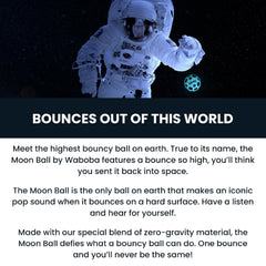 Waboba Moon Ball teal closeup crater holes emphasizes unpredictable rebound training.