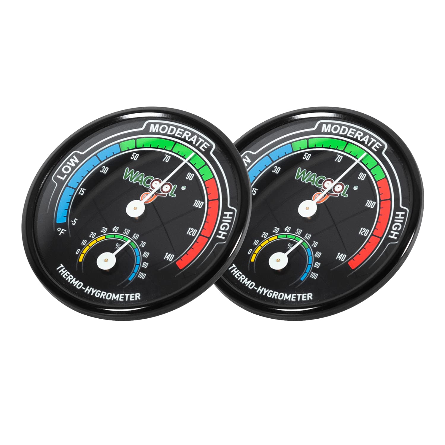 WACOOL two-pack thermometer-hygrometer provides paired readings for multiple tanks.