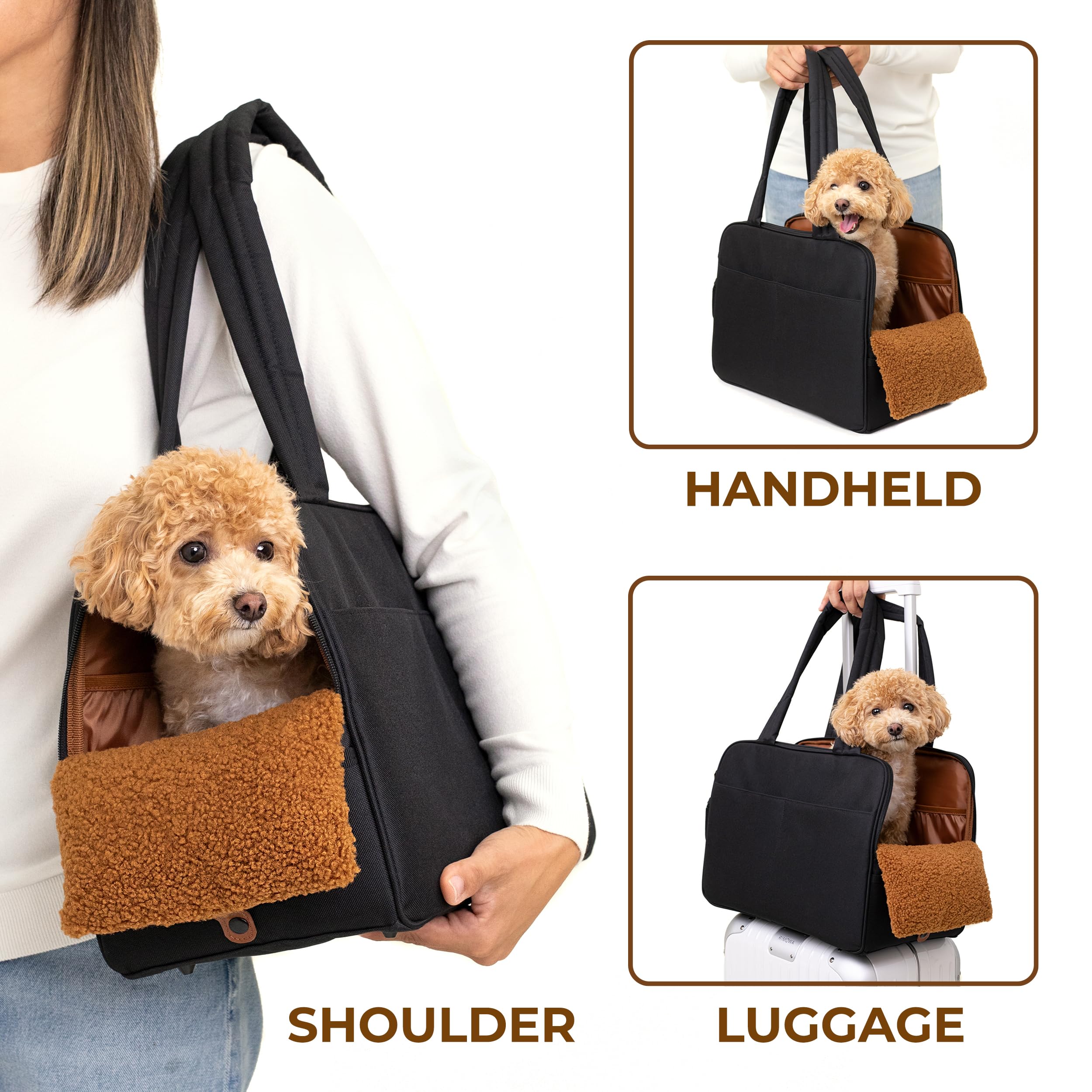 Wagfur Black Dog Purse Carrier cushioned carrying strap offers comfortable hands-free transport