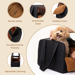Wagfur Black Dog Purse Carrier interior padding enhances pet comfort on travels