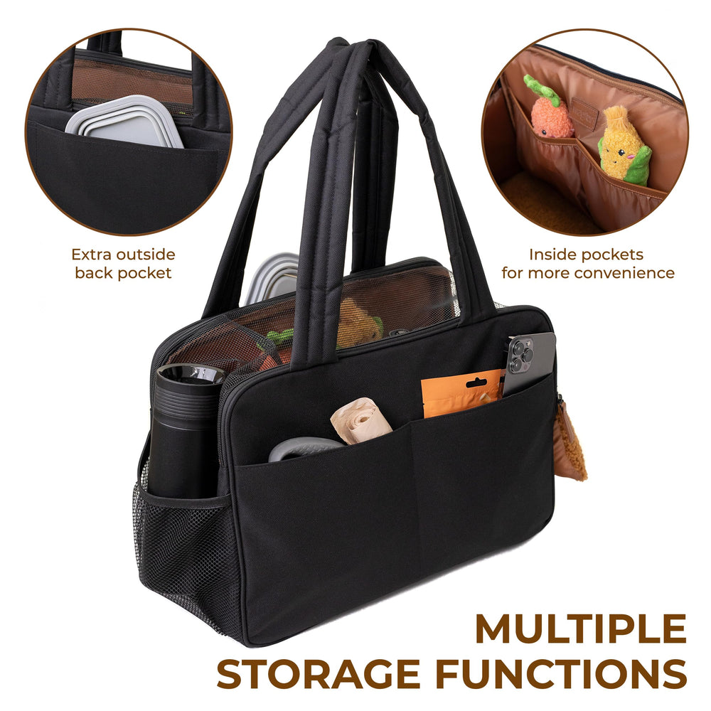 Wagfur Black Dog Purse Carrier pockets and luggage slip keep essentials organized