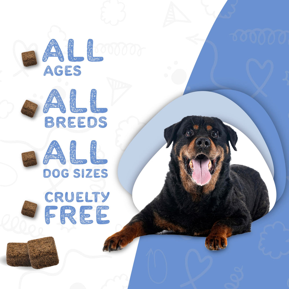waggedy Calm with Melatonin chews dog with wagging tail after calmer mood.