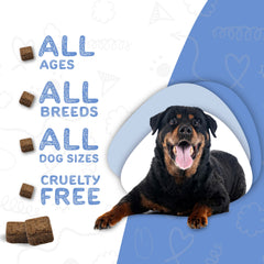 waggedy Calm with Melatonin chews dog with wagging tail after calmer mood.
