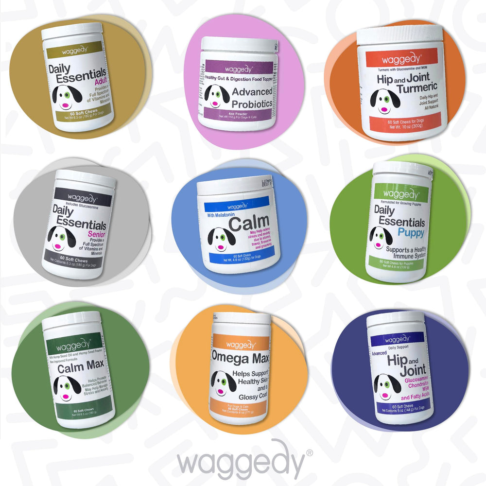 waggedy Calm with Melatonin chews puppy 6 weeks target young dogs.