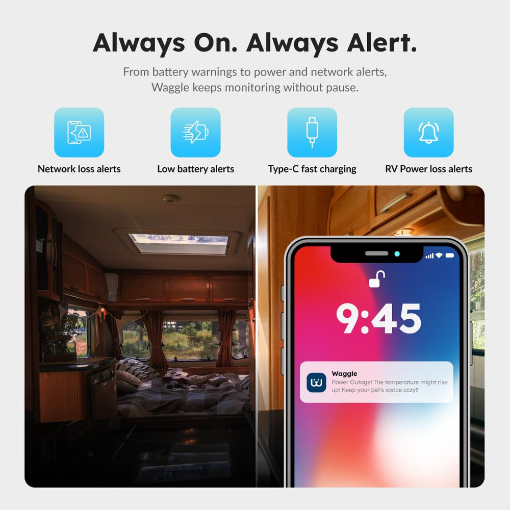 Waggle 4G monitor battery life highlights long-running operation during outages.