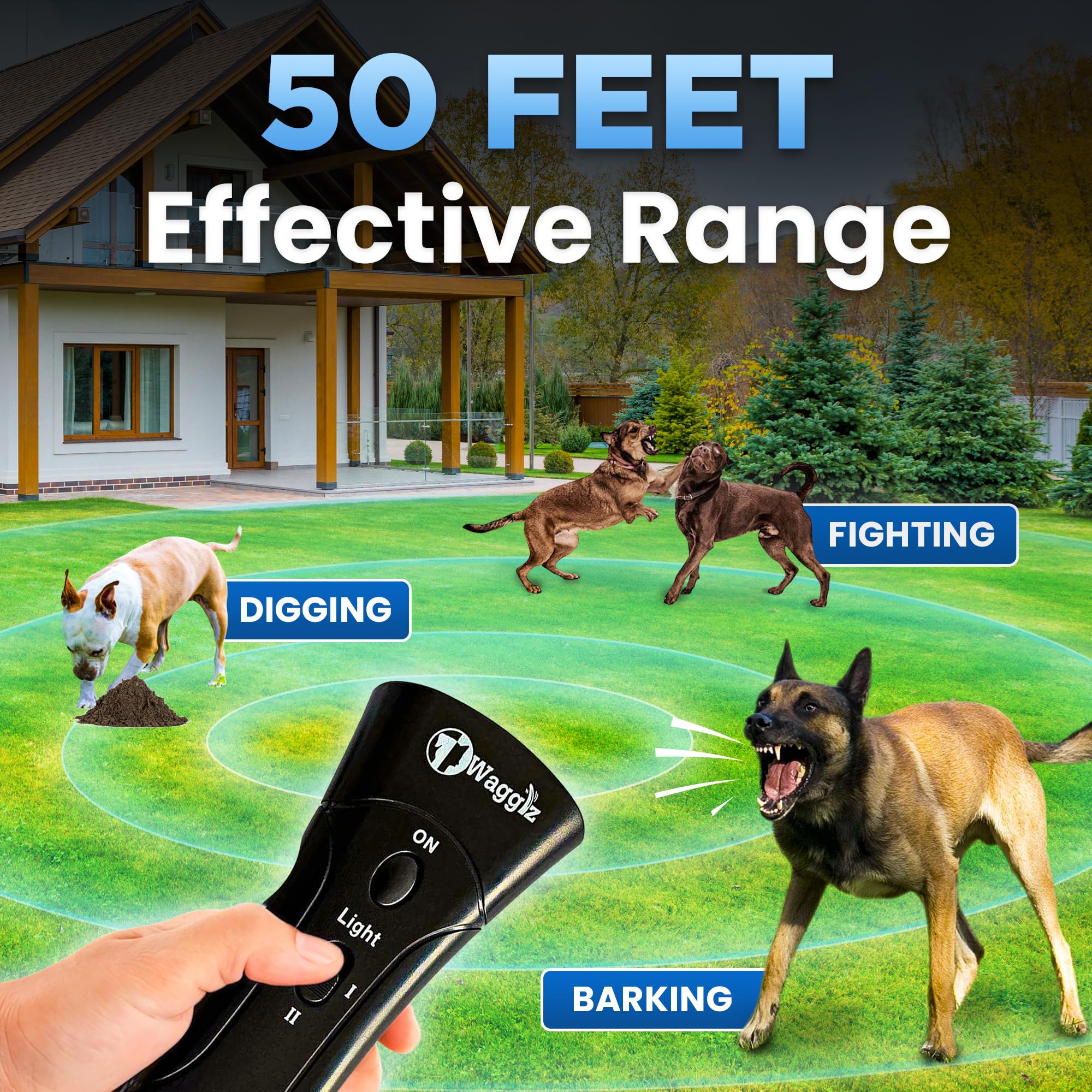 Wagglz Ultrasonic Bark Deterrent for outdoor use helps manage barking in yards