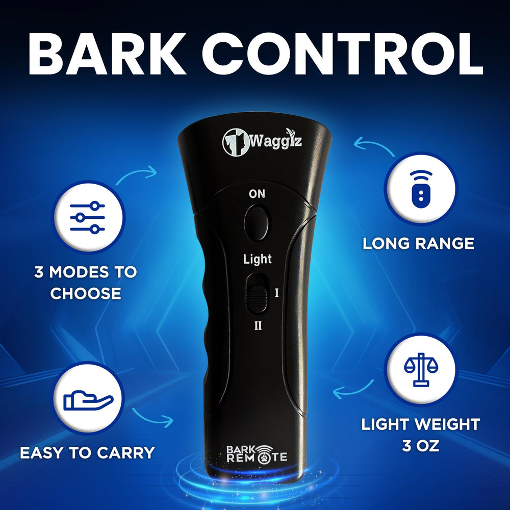 Wagglz Ultrasonic Bark Deterrent side view highlights easy point-and-press operation