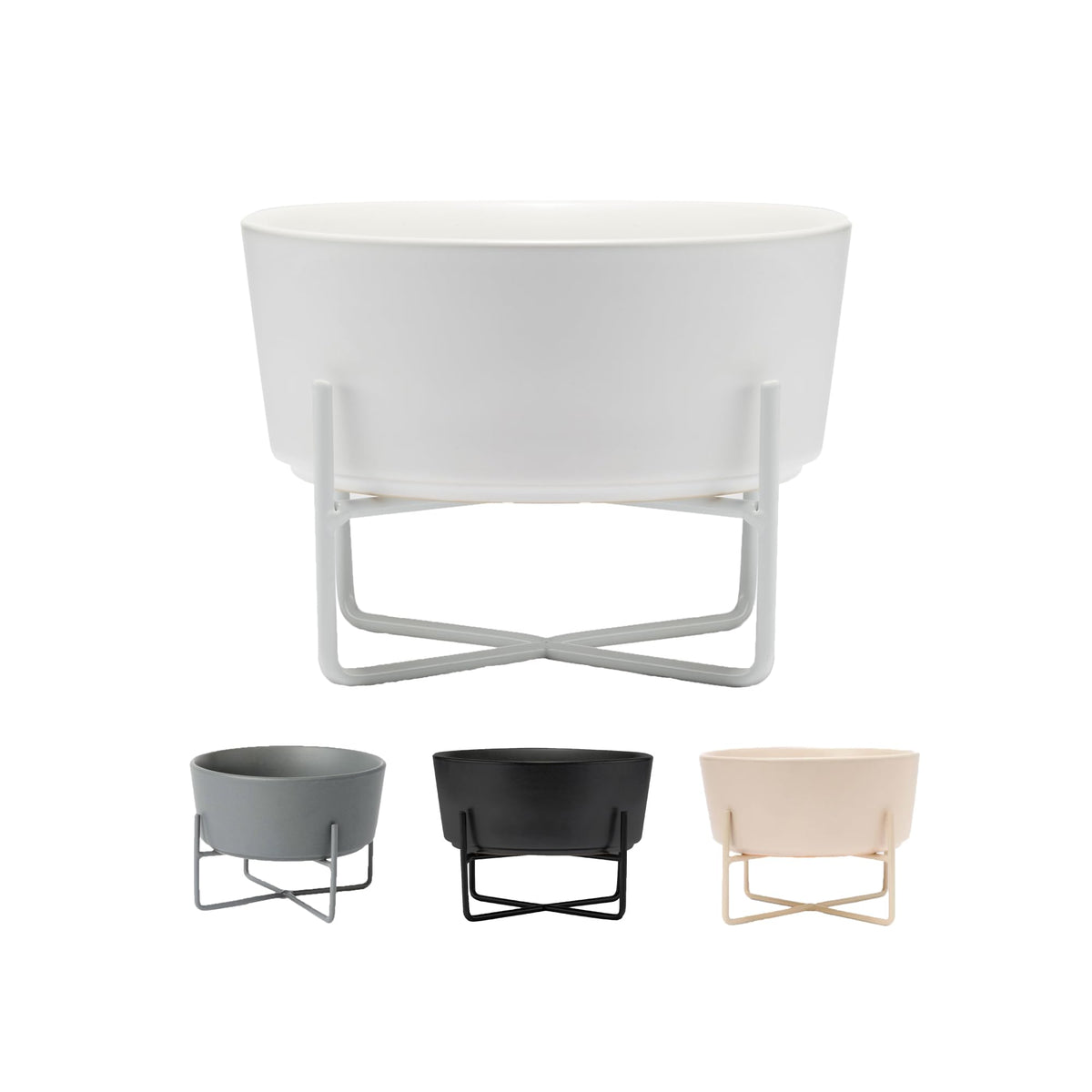 Waggo Simple Solid dog bowl stand side view in matte white for stable, mess-free meals.