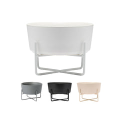 Waggo Simple Solid dog bowl stand side view in matte white for stable, mess-free meals.