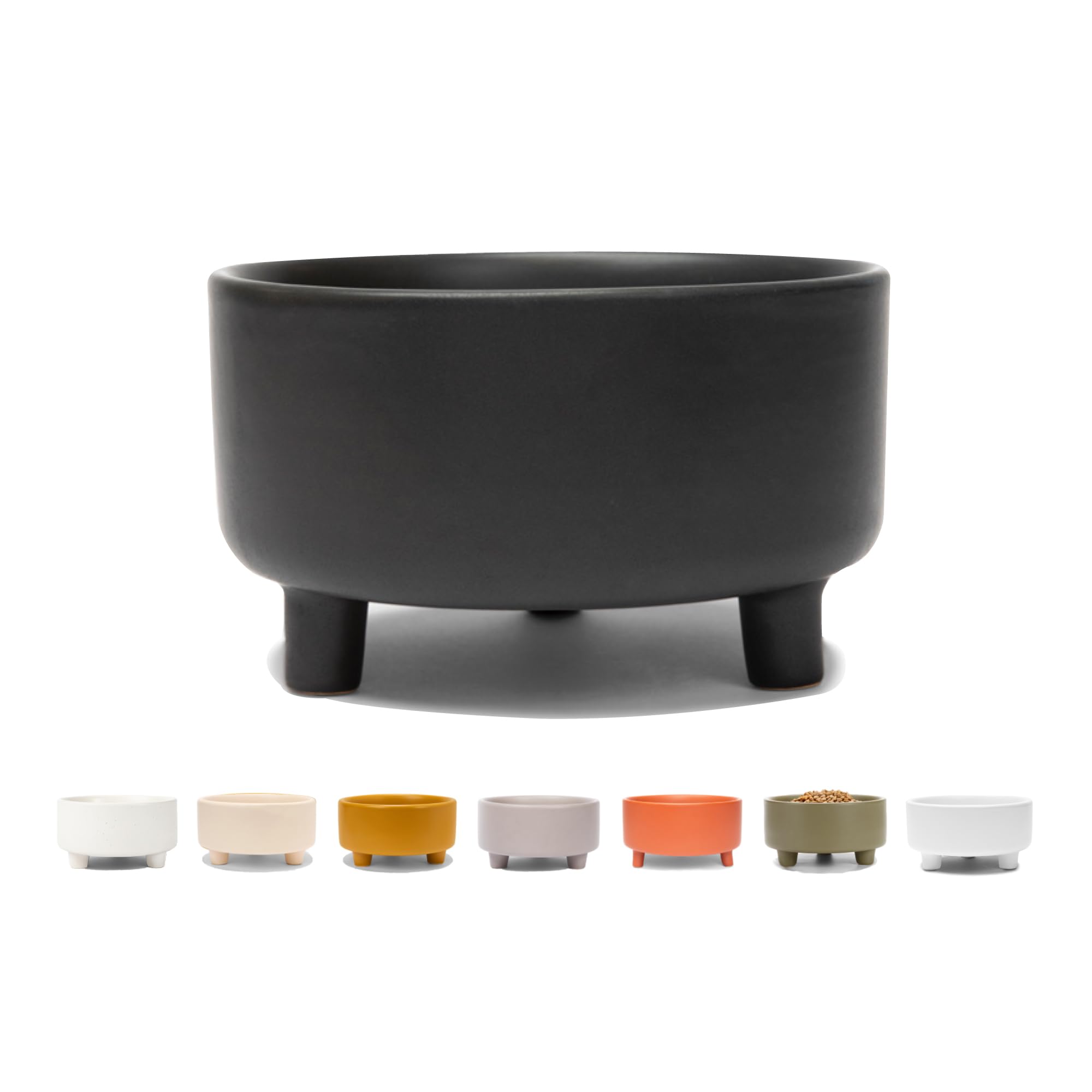 Waggo Uplift ceramic dog bowl front view with modern black finish and sturdy build