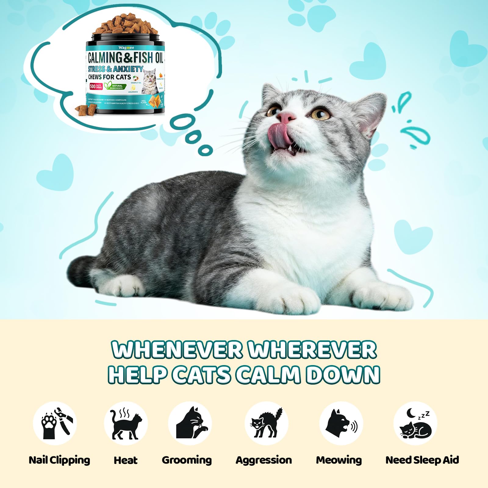 Wagmee Cat Calming Treats dual texture capture crunchy exterior and soft center for picky eaters.
