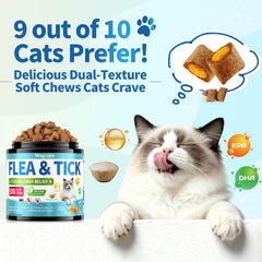 Wagmee Natural Cat Flea Chewables chicken-flavor close-up highlights savory taste cats enjoy