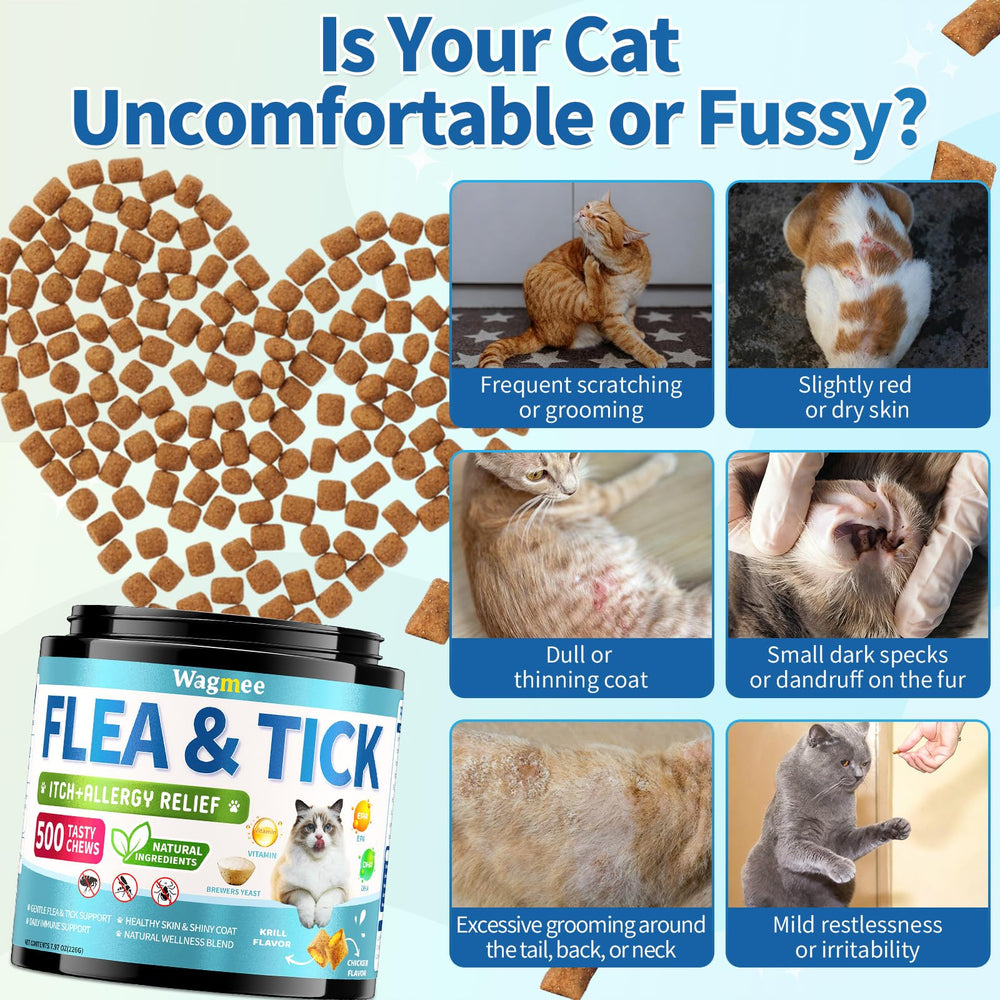 Wagmee Natural Cat Flea Chewables crunchy outside texture aids easy feeding