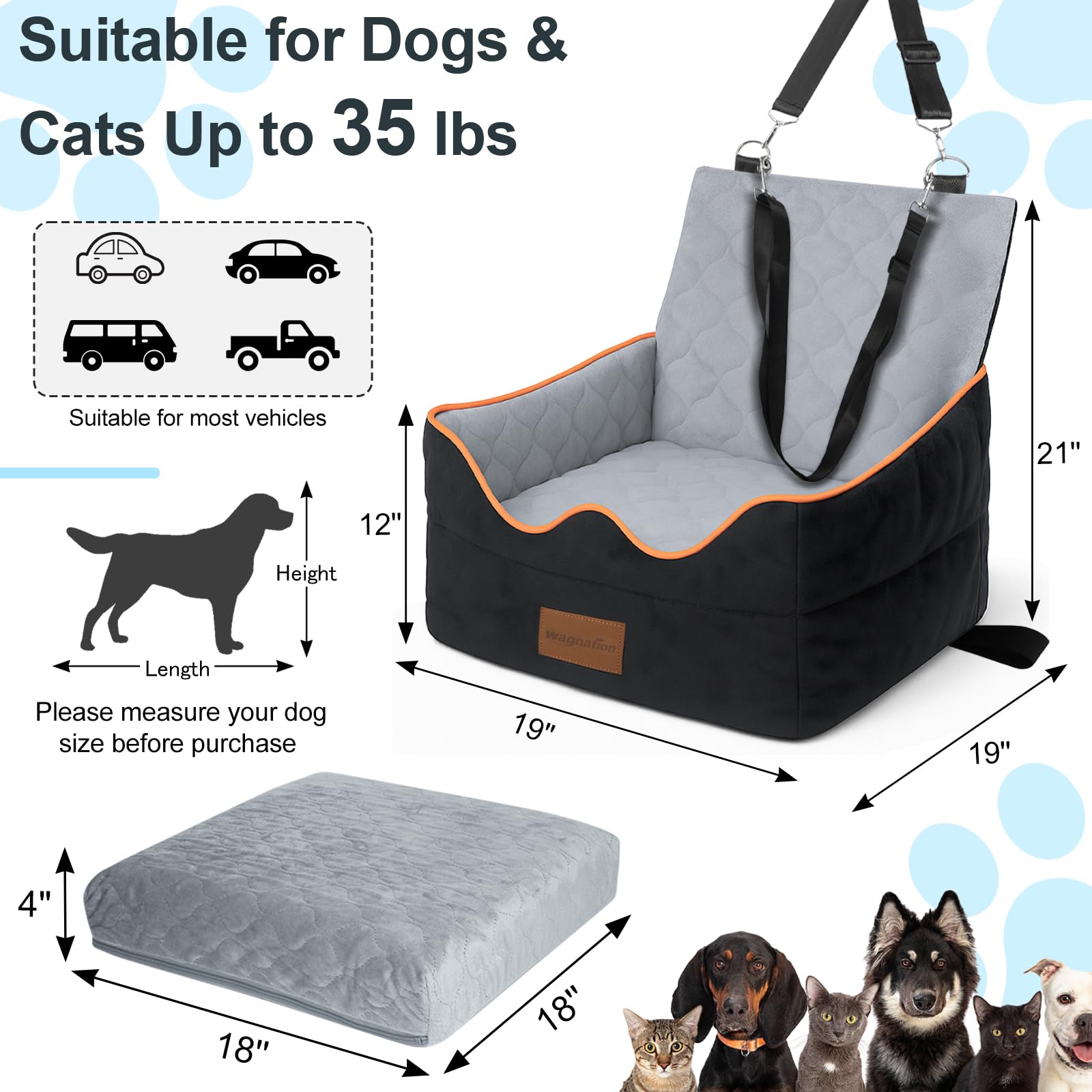 Wagnation memory foam cushions provide plush support on bumpy roads