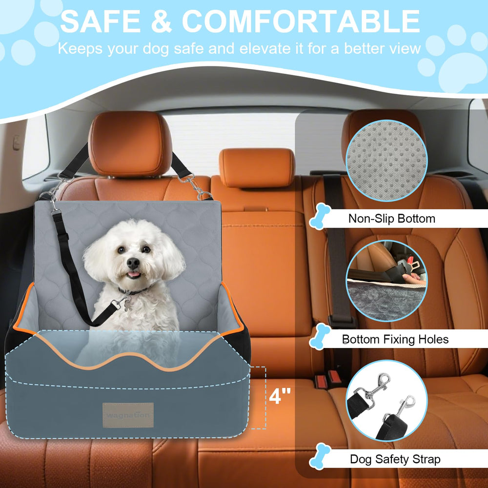 Wagnation dog car seat safety belt and headrest strap securing the booster