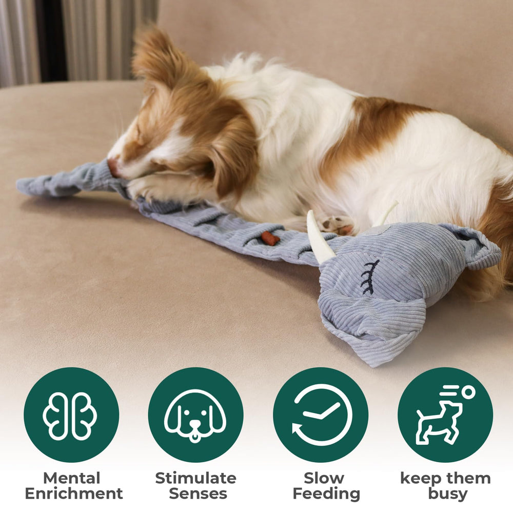 Wagorific Snuffle Treat Puzzle Front image highlights two play levels for mental stimulation.