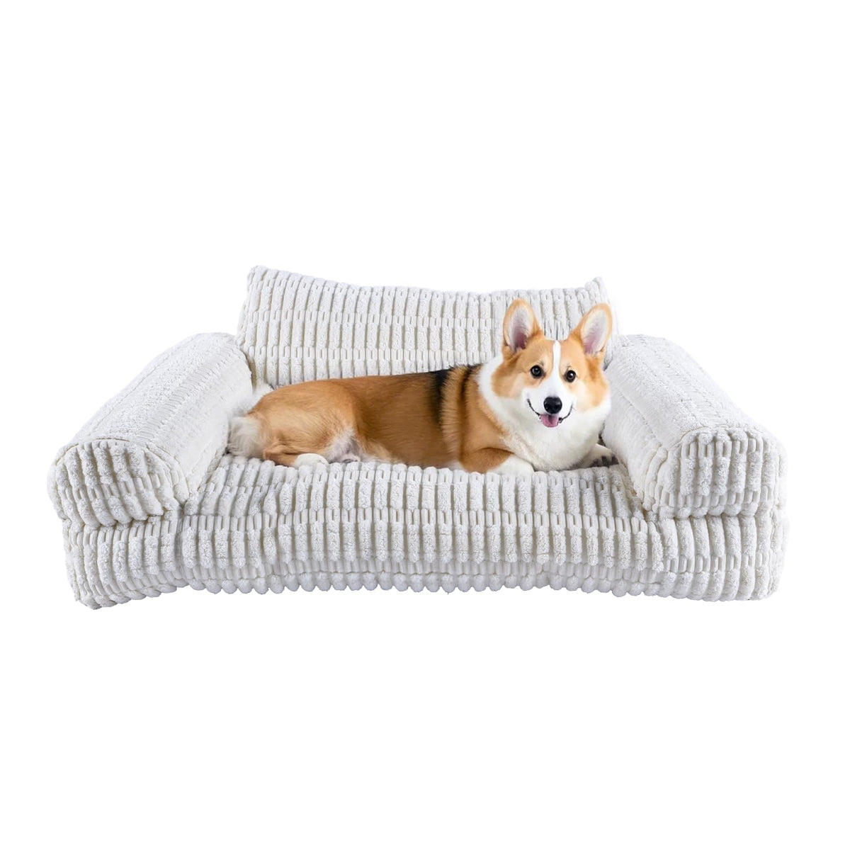 Wagsage cute couch pet sofa cream showcases plush fabric for cozy naps and snuggle time