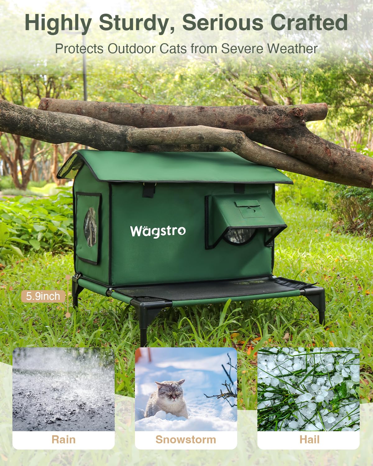 Wagstro deck with food bowl demonstrates easy, weatherproof dining outdoors.