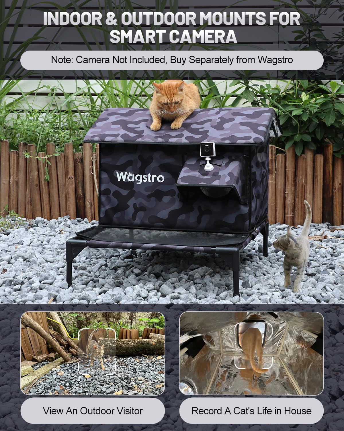 Wagstro elevated cat house deck keeps paws dry and mud away for quick outdoor rest.